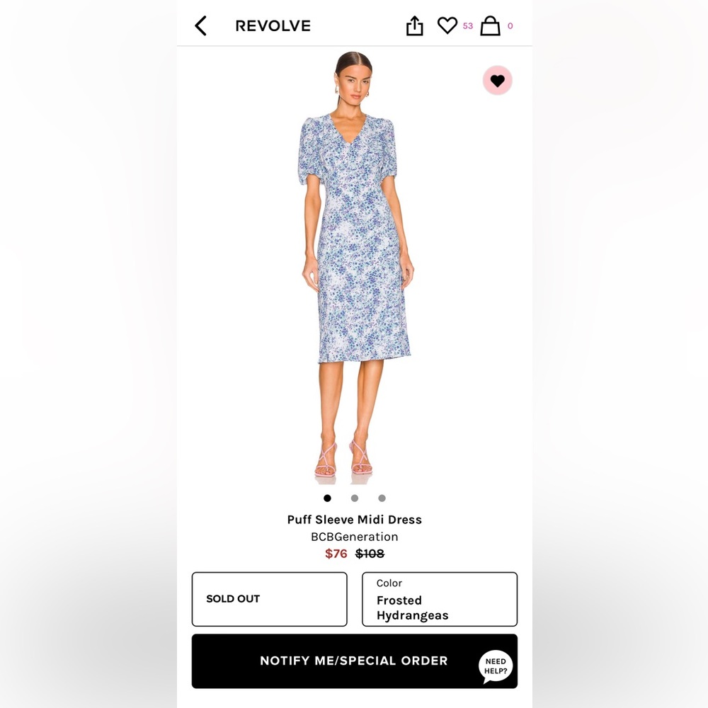 BCBG puff sleeve midi dress